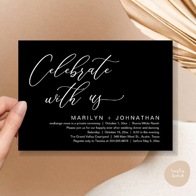 Romantisk bröllopsmiddag, Fira med oss Inbjudningar (Celebrate with us, Romantic Wedding Dinner Brunch Party Invites Card PDF Modern Classy Black White)