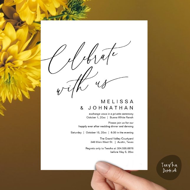 Romantisk bröllopsmiddag, Fira med oss Inbjudningar (Romantic Wedding Dinner Party, Celebrate with us Modern Invites Card Lunch Brunch PDF White Black)