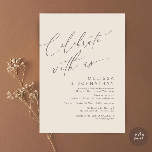 Romantisk bröllopsmiddag, fira med oss inbjudningar (Romantic Wedding Dinner Party, Celebrate with us Lunch Brunch Modern Invites Card  PDF Cream Grey)