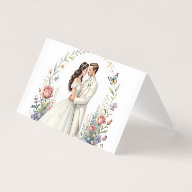 Romantisk Brud Groom Blommig Elegant Bröllopspar Kort (Framsida)
