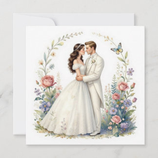 Romantisk Brud Groom Blommig Elegant Brudpar Tack Kort