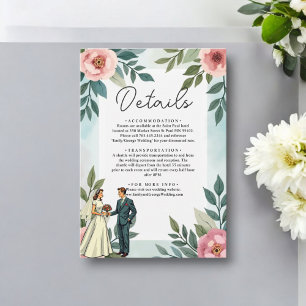 Romantisk brud och brudgum akvarell blomsterbröllo tilläggskort