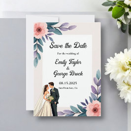 Romantisk brud och Groom Sommar Blommigt Bröllop Spara Datumet