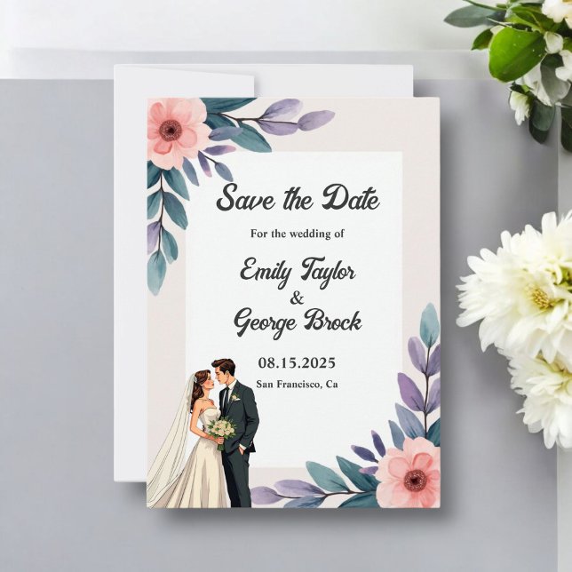 Romantisk brud och Groom Sommar Blommigt Bröllop Spara Datumet (Skapare uppladdad)