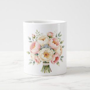Romantisk bukett av pioner med diamant ring jumbo mugg