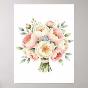 Romantisk bukett av pioner med diamant ring poster