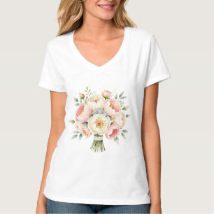 Romantisk bukett av pioner med diamant ring t shirt