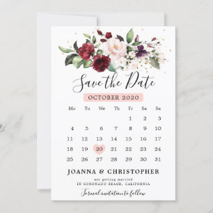 Romantisk Burgunderröd Rosenskuggs Floral kalender Spara Datumet