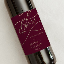 Romantisk burgundisk calligraphy Cheers Vin-etiket Vinflaska Etikett