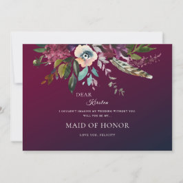 Romantisk Burgundy-Blommigt är min Maid of honor Inbjudningar