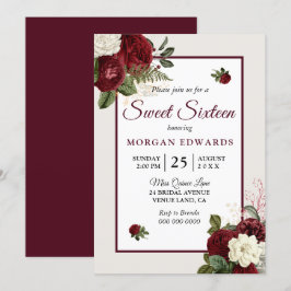 Romantisk Burgundy Blommigt Sweet 16 Party Inbjuda Inbjudningar