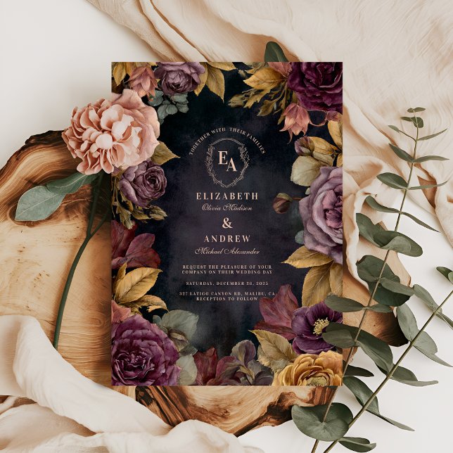 Romantisk Burgundy Bloom Hösten Bröllop Tema Inbjudningar (Skapare uppladdad)