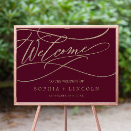 Romantisk burgundy Calligraphy Välkommen Bröllop Poster
