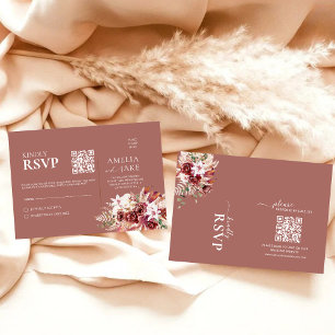 Romantisk Burgundy & Dusty Rosewood Blommig QR-kod OSA Kort
