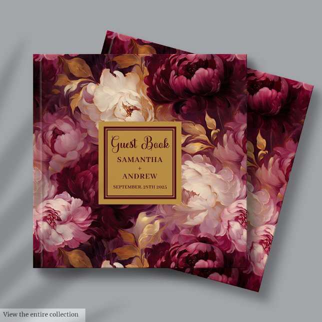 Romantisk  Burgundy Guld Bröllop Guest Bok (Romantic Blush Burgundy Gold Wedding Guest Book Keepsake)