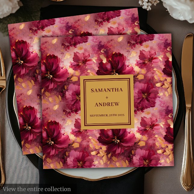 Romantisk burgundy  Guld Bröllop-Pappra servar Pappersservett (Romantic Burgundy Blush Gold Wedding Paper Napkins)