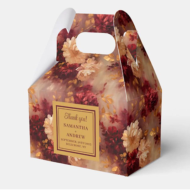 Romantisk  Burgundy Guld Bröllop Tack box Presentaskar (Romantic Blush Burgundy Gold Wedding Thank You Box)