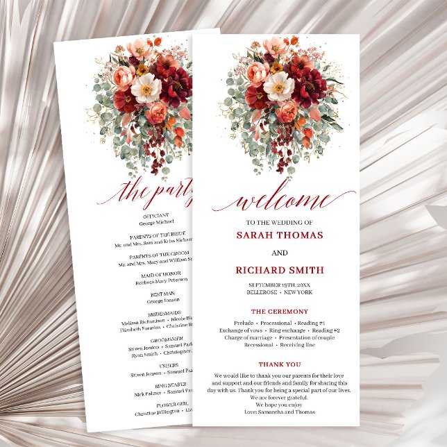 Romantisk Burgundy Guld Eukalyptus Höst bröllopspr Program (Romantic Burgundy Gold Eucalyptus Fall wedding program

)