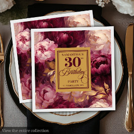 Romantisk  Burgundy Guld Watercolor 30:e Pappersservett