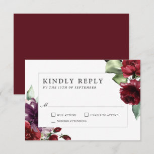 Romantisk Burgundy och Plum Blommigt Bröllop OSA Kort