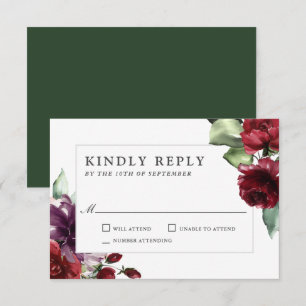 Romantisk Burgundy och Plum Blommigt Bröllop OSA Kort