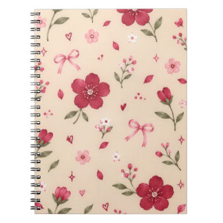 Romantisk Burgundy och Rosa Blommönster med Slinga Anteckningsbok