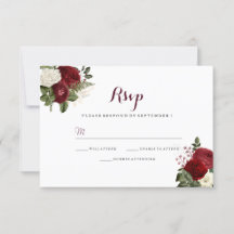 Romantisk Burgundy Röd Vit Blommig Bröllop RSVP