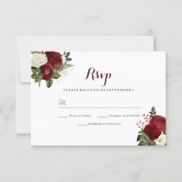 Romantisk Burgundy Röd Vit Blommig Bröllop RSVP OSA Kort