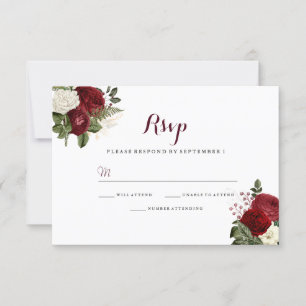 Romantisk Burgundy Röd Vit Blommig Bröllops RSVP OSA Kort