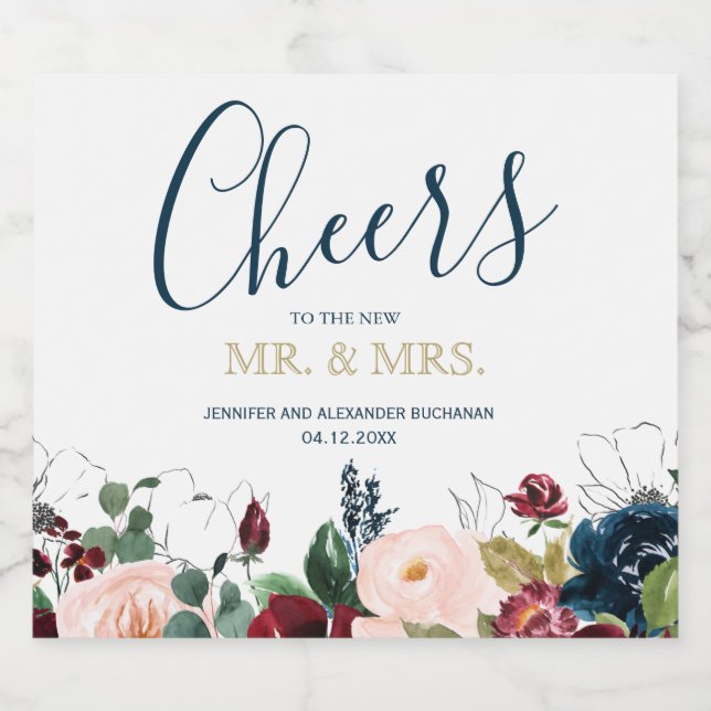 Romantisk burgundy, Rosa, blått och svart moussera (Enkel etikett)