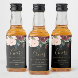 Romantisk burgundy, Rosa, blått och svart Spritflaskor Etikett