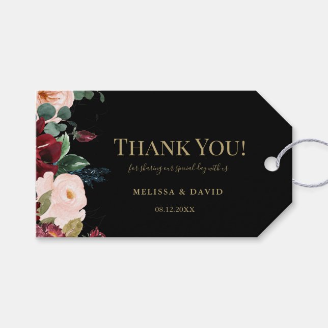Romantisk burgundy, Rosa, blått och svart Tack Presentetikett (Framsidan (Horisontell))