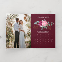 Romantisk Burgundy Rosafärgad Blommig Spara Datum