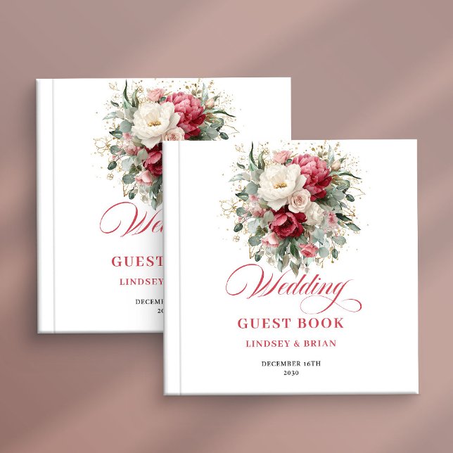 Romantisk Burgundy Rosenskär Bröllopsgästbok Boho Gästböcker (Romantic Burgundy Blush Wedding Guest Book Boho)