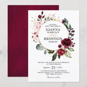 Romantisk Burgundy Rosenskiftande Blommig Geometri Inbjudningar