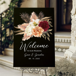 Romantisk Burgundy Svart Blommig Bröllop Välkomsts Poster