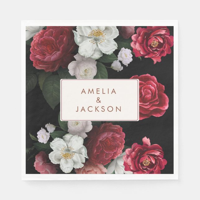 Romantisk burgundy svart och rött fall Bröllopet Pappersservett (Framsidan)