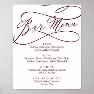 Romantisk Burgundy Text Kalligrafi Bar Meny Poster