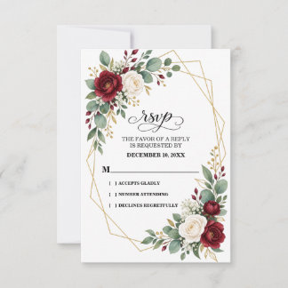 Romantisk Burgundy Vattenfärg Blommig Bröllop RSVP OSA Kort