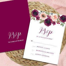 Romantisk Burgundy Watercolor-Blommigt OSA Kort