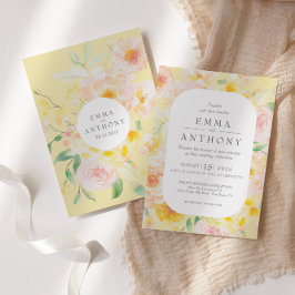 Romantisk Butter-Gult Blommigt Vattenfärg Bröllop Inbjudningar