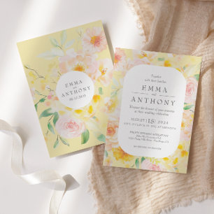 Romantisk Butter-Gult Blommigt Vattenfärg Bröllop Inbjudningar