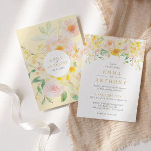 Romantisk Butter-Gult Blommigt Vattenfärg Bröllop Inbjudningar