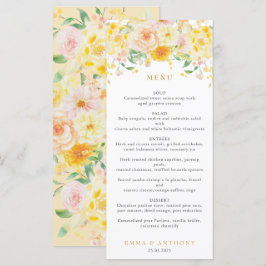 Romantisk Butter-Gult Blommigt Vattenfärg Bröllop Meny