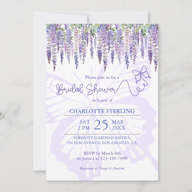Romantisk Butterfly & Wisteria Garden Möhippa Inbjudningar (Framsida)