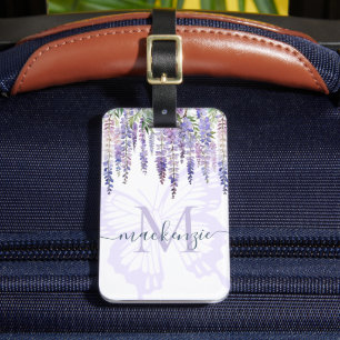 Romantisk Butterfly & Wisteria Monogram Script Nam Bagagebricka