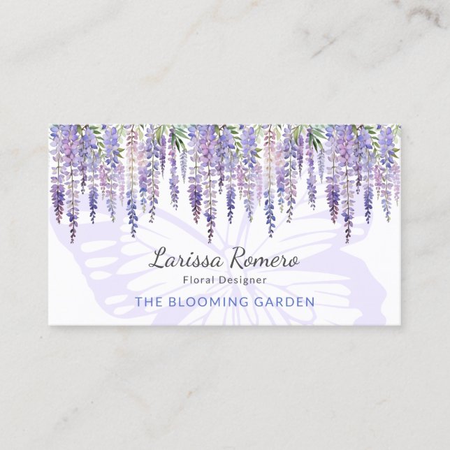 Romantisk Butterfly & Wisteria Pastel-Blommigt Visitkort (Framsida)