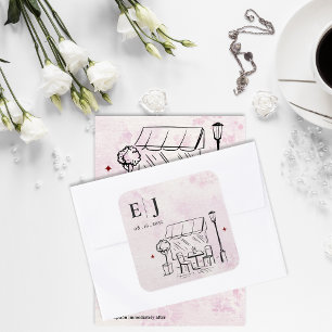 Romantisk Café-illustration Bröllopsmonogram Fyrkantigt Klistermärke