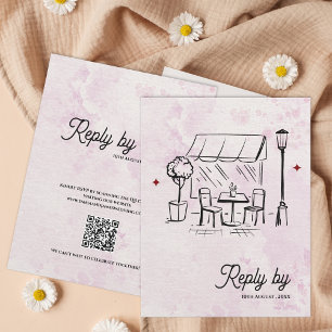 Romantisk Café Sketch QR-kod Bröllopsvar OSA Kort