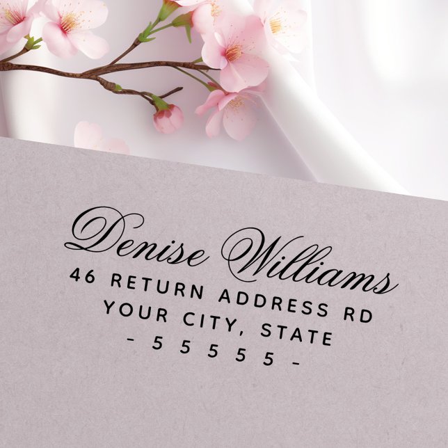 Romantisk calligraphy-elegant, returadress självfärgande stämpel (Romantic calligraphy script elegant return address self-inking stamp)